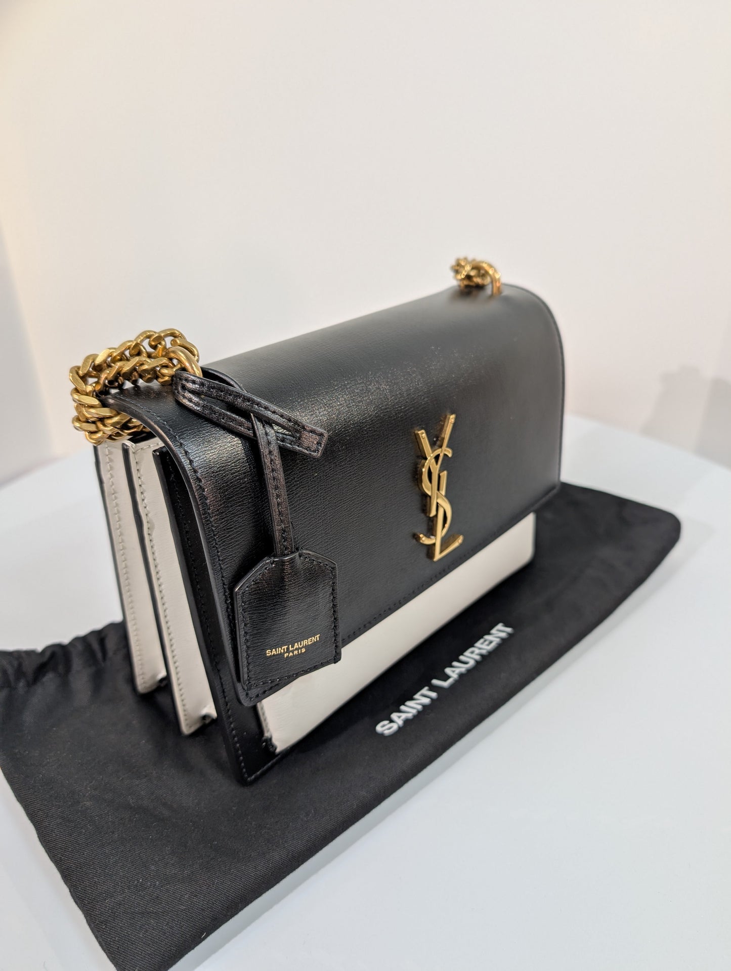 Yves Saint Laurent (YSL) Sunset Black and White Calfskin Shoulder Bag