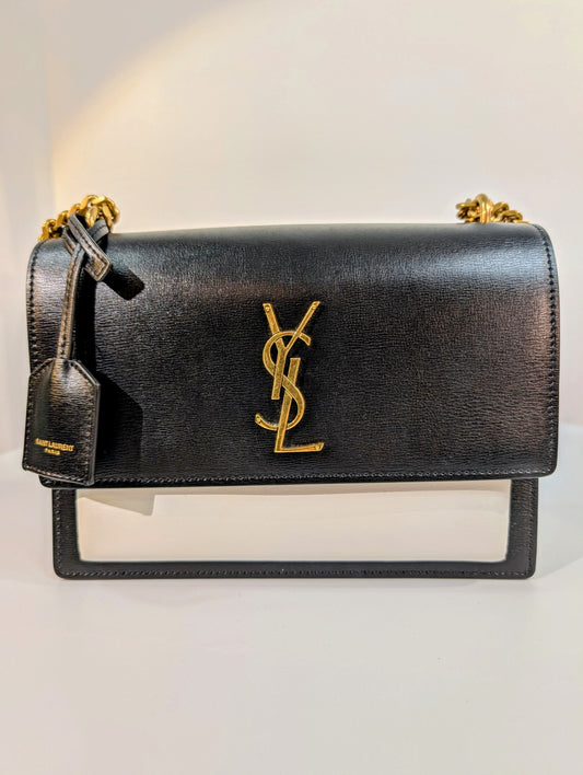 Yves Saint Laurent (YSL) Sunset Black and White Calfskin Shoulder Bag