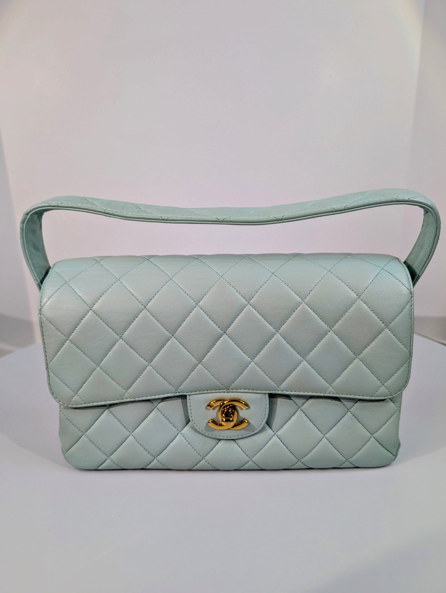 Chanel Light Blue Rare   Jumbo Calfskin Double Turn-lock Bag