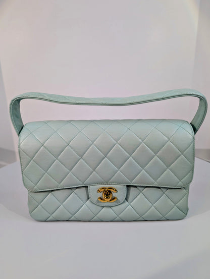 Chanel Light Blue Rare   Jumbo Calfskin Double Turn-lock Bag
