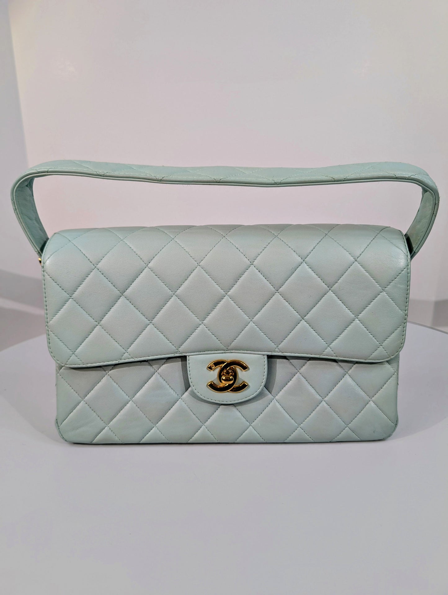 Chanel Light Blue Rare   Jumbo Calfskin Double Turn-lock Bag