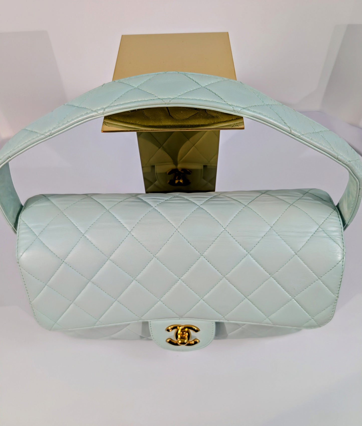 Chanel Light Blue Rare   Jumbo Calfskin Double Turn-lock Bag