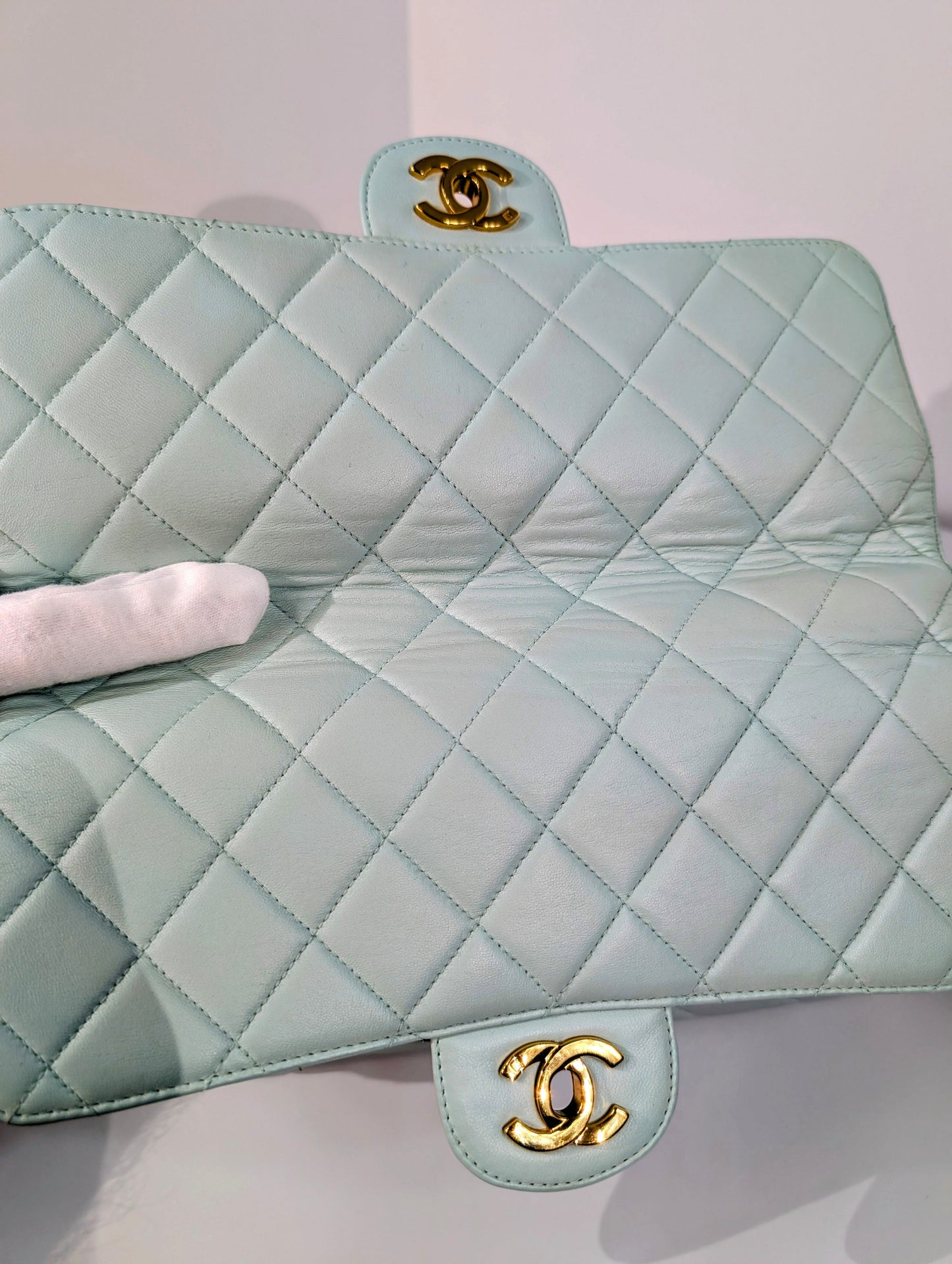 Chanel Light Blue Rare   Jumbo Calfskin Double Turn-lock Bag