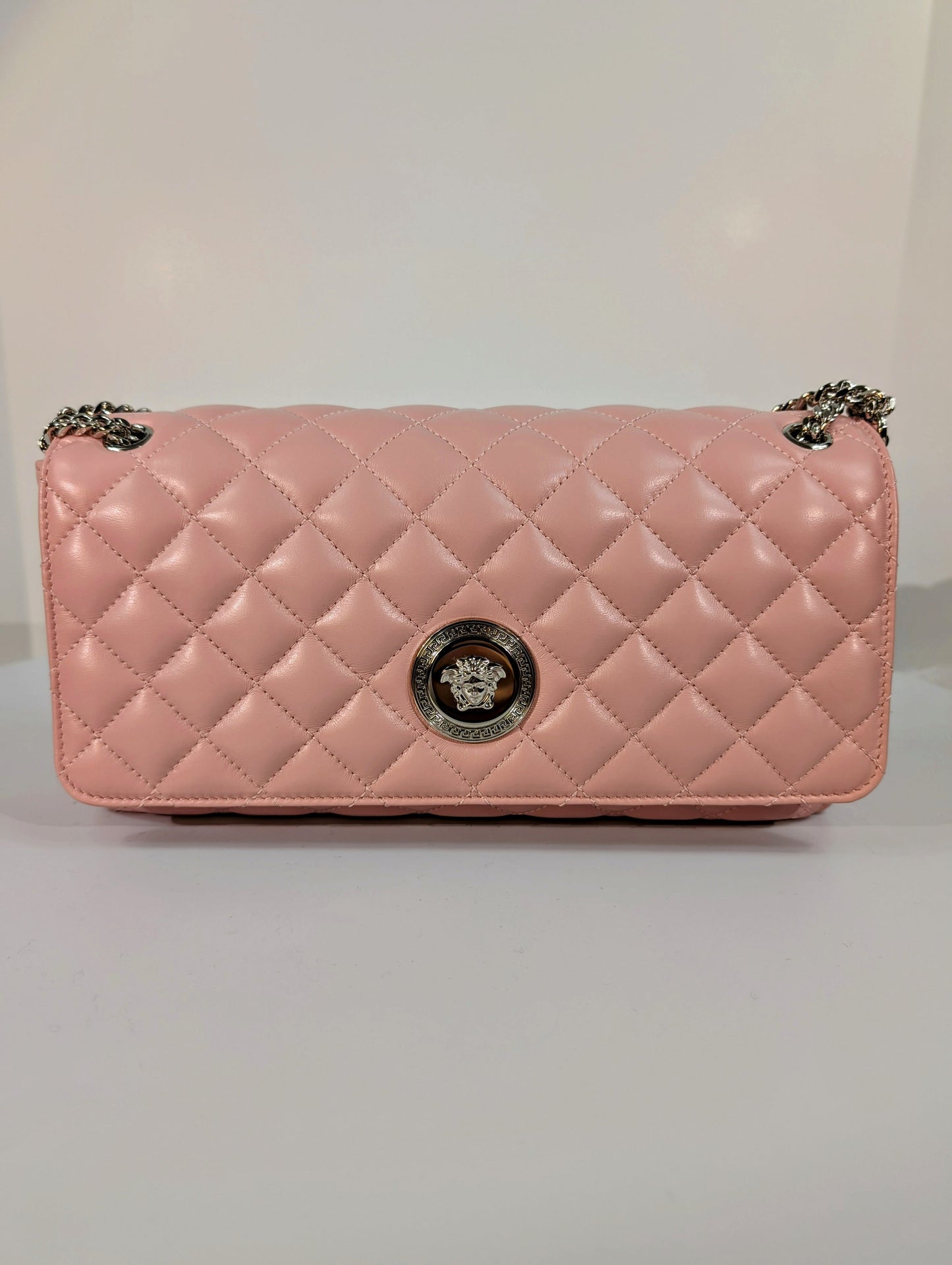 Versace Light Pink Medusa Quilted Lambskin Shoulder Bag and Matching Wallet