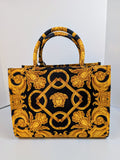Versace Medusa Black Gold Canvas Small Tote Greca Shoulder Strap Bag