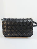 Bottega Veneta Black Intrecciato Woven Leather Crossbody Bag