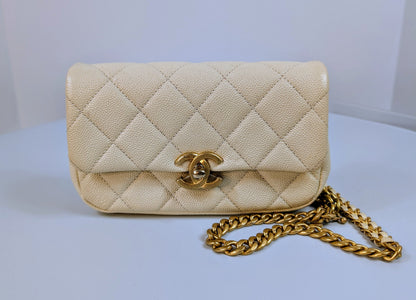 Chanel Melody Cream White Caviar Belt (or Crossbody) Bag