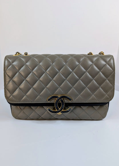 Chanel Classic Grey Navy Jumbo Double Flap Bag