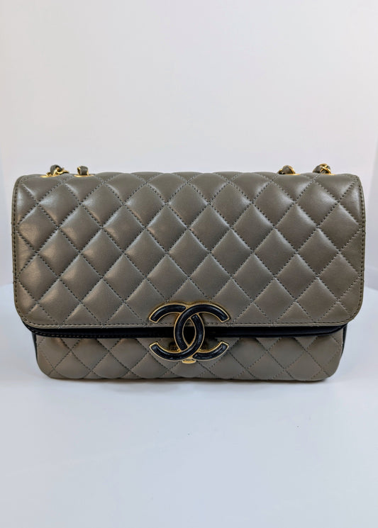 Chanel Classic Grey Navy Jumbo Double Flap Bag