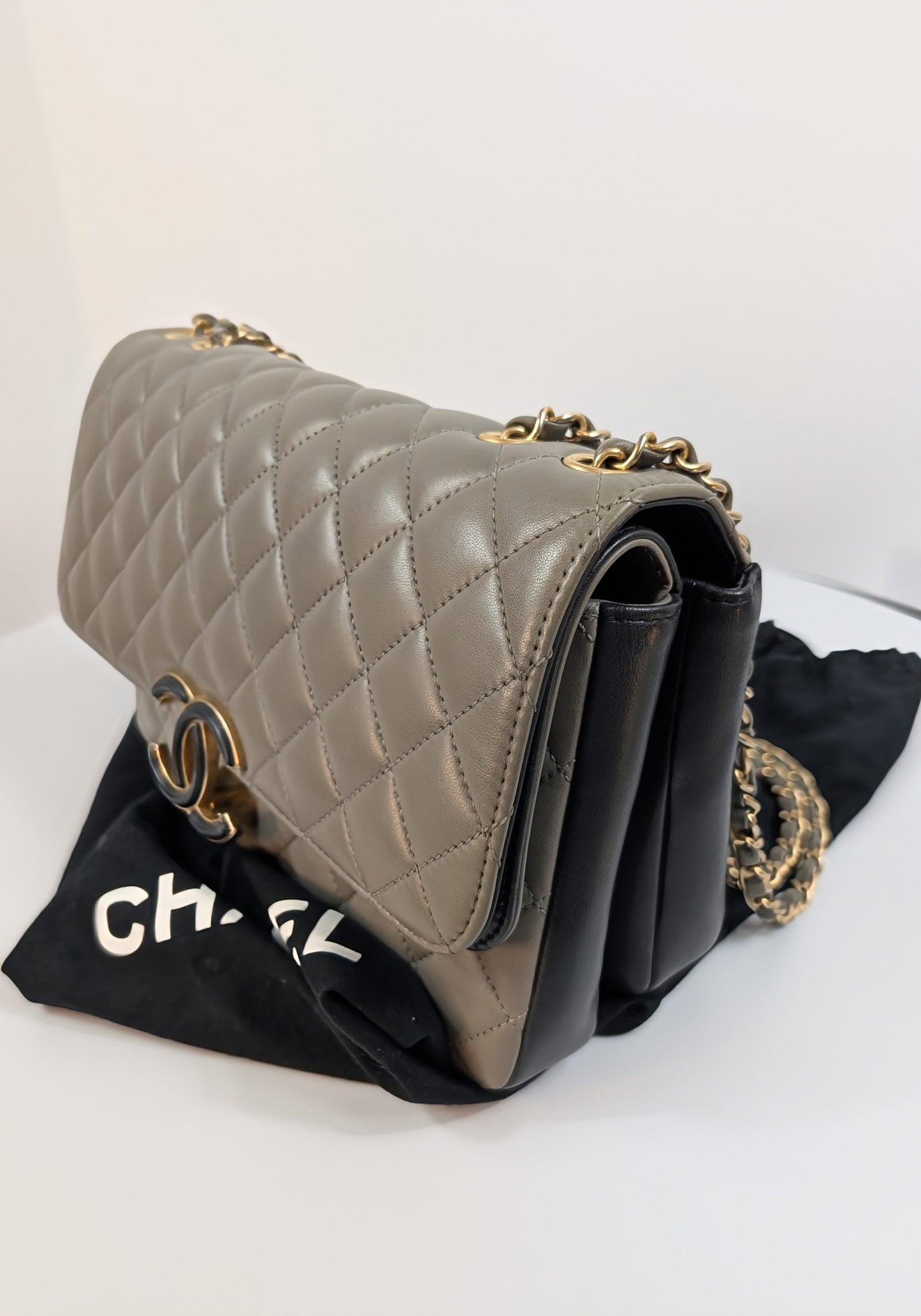 Chanel Classic Grey Navy Jumbo Double Flap Bag