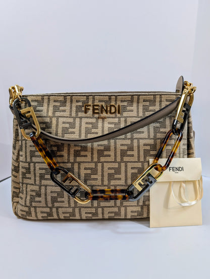 Fendi Brown O’Clock Zip Shoulder Bag Zucca Chenille Bag