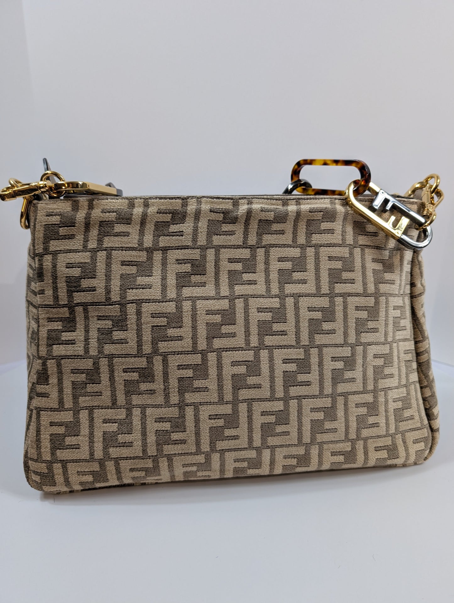 Fendi Brown O’Clock Zip Shoulder Bag Zucca Chenille Bag
