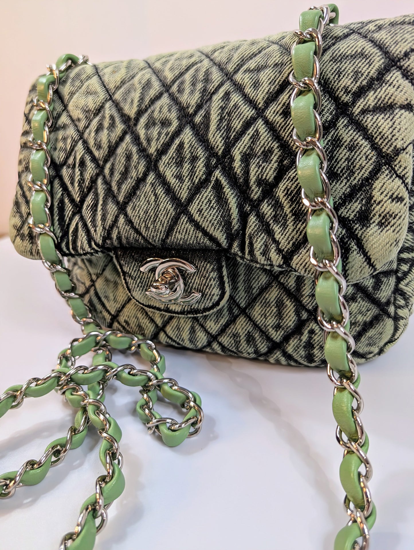 Chanel Mint Green Acid-Washed Denim Small Flap Bag
