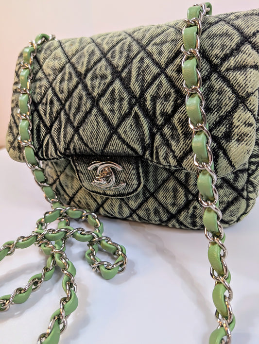 Chanel Mint Green Acid-Washed Denim Small Flap Bag