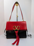 Valentino Garavani V-Ring Double-Flap Red, Black and Burgundy Leather Bag