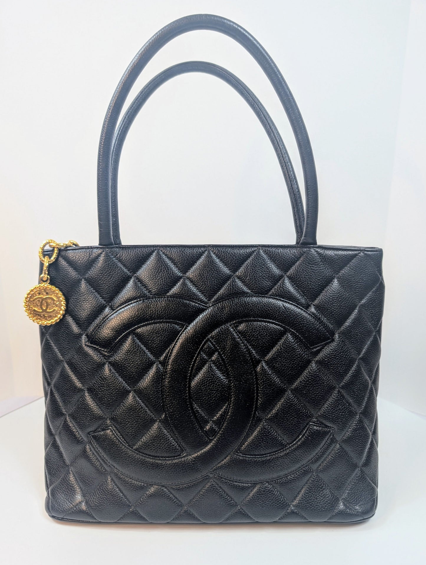 Chanel   Black Quilted Caviar Medallion Tote Bag