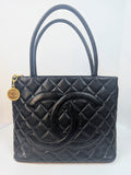 Chanel   Black Quilted Caviar Medallion Tote Bag