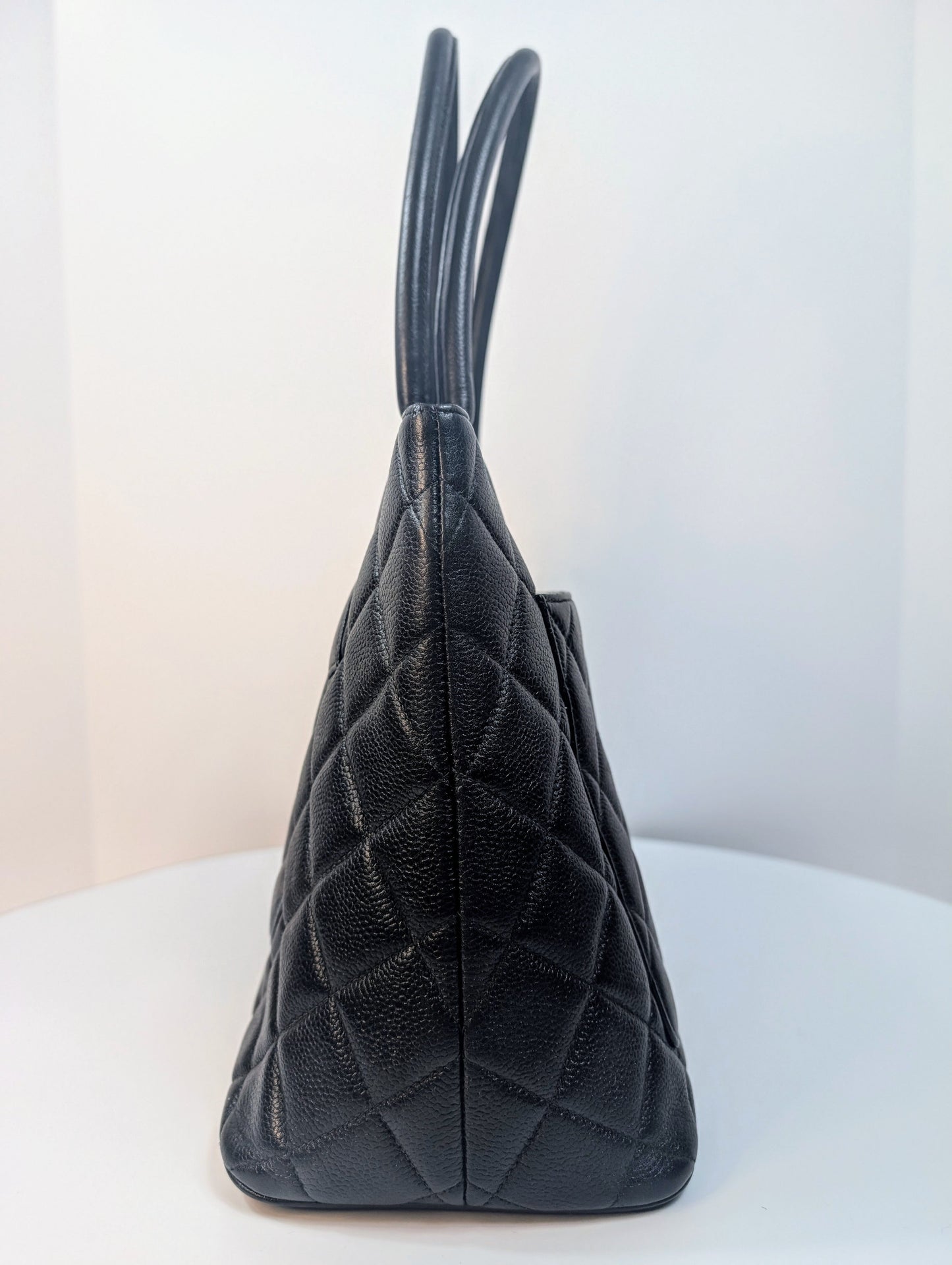 Chanel   Black Quilted Caviar Medallion Tote Bag