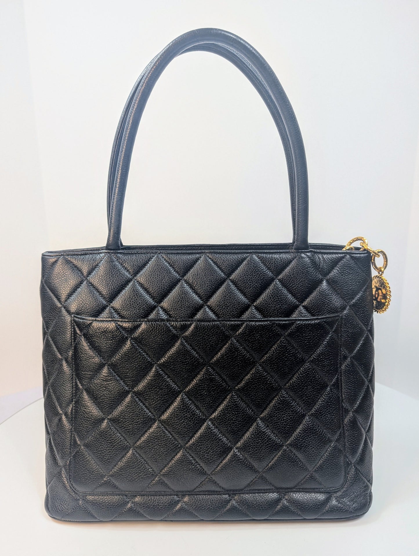 Chanel   Black Quilted Caviar Medallion Tote Bag