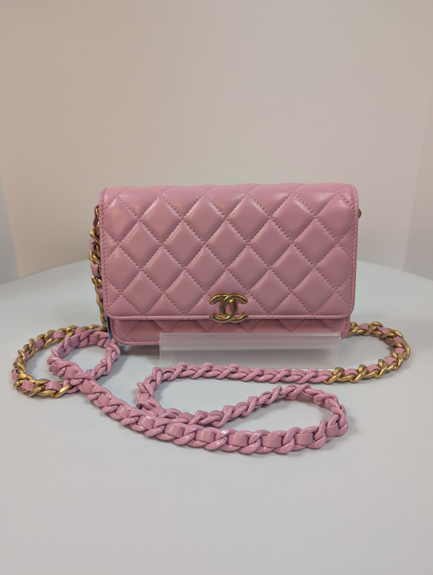 Chanel Pink Wallet on Chain (WOC) Quilted Lambskin with Tonal Chain