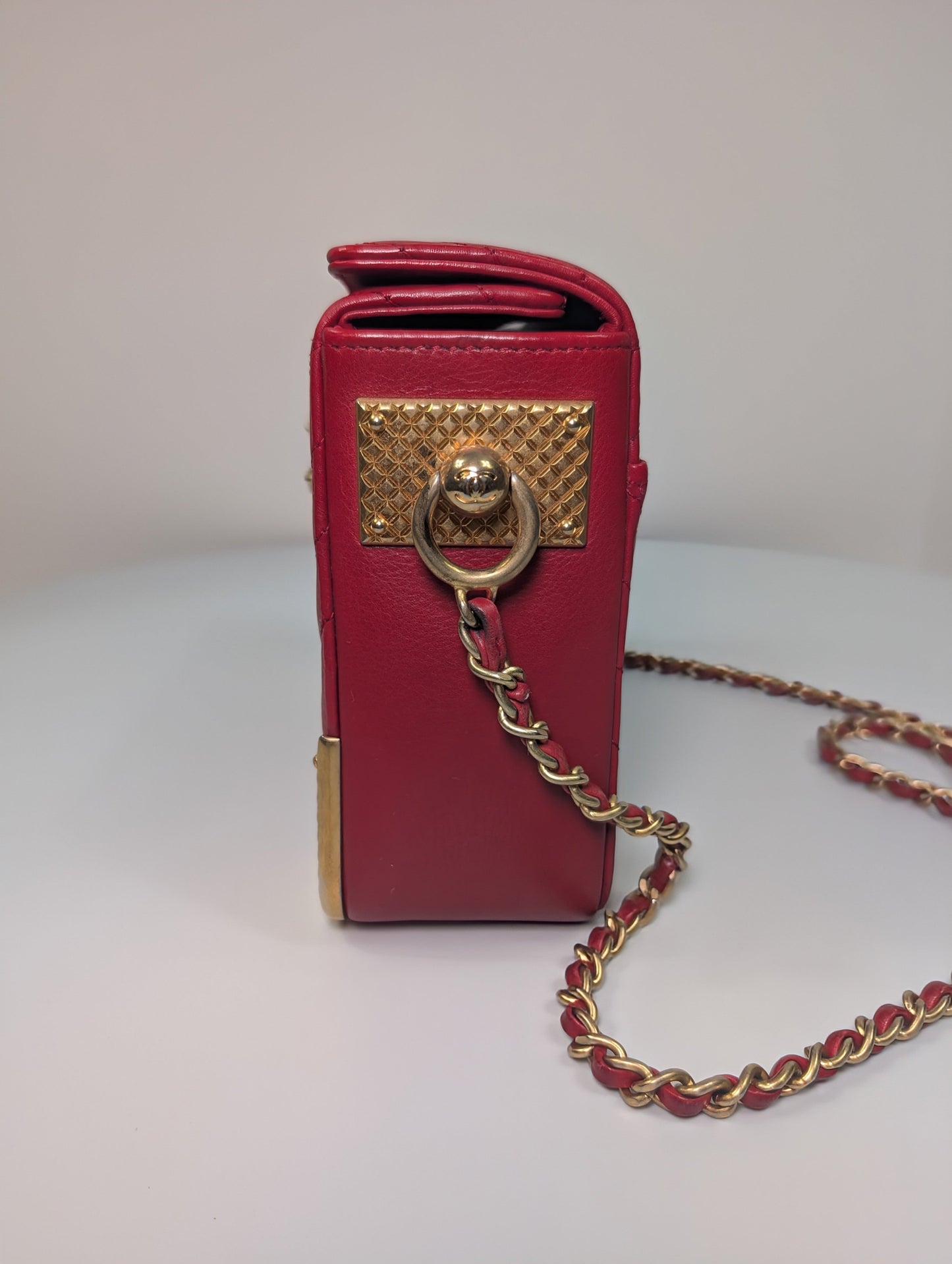 Chanel Rare Red V-Stitch Quilted Box Bag with Gold Hardware