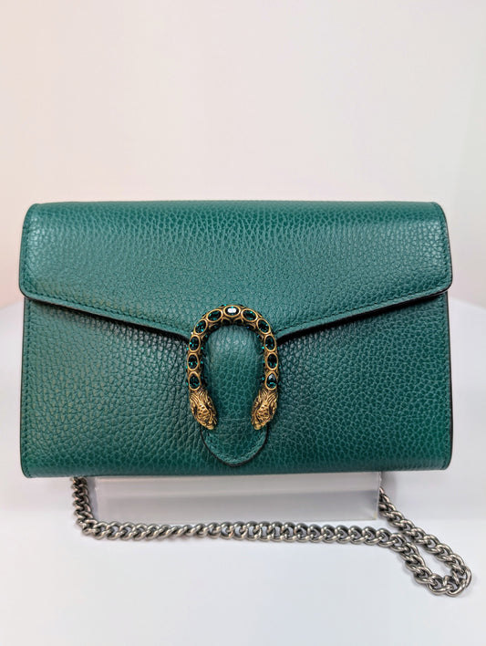 Gucci Green Dionysus Wallet on Chain (WOC) with Crystal Detail