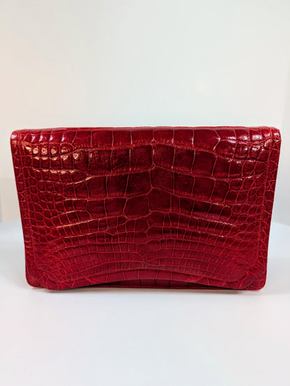 Judith Leiber   Red Alligator Shoulder Bag Clutch