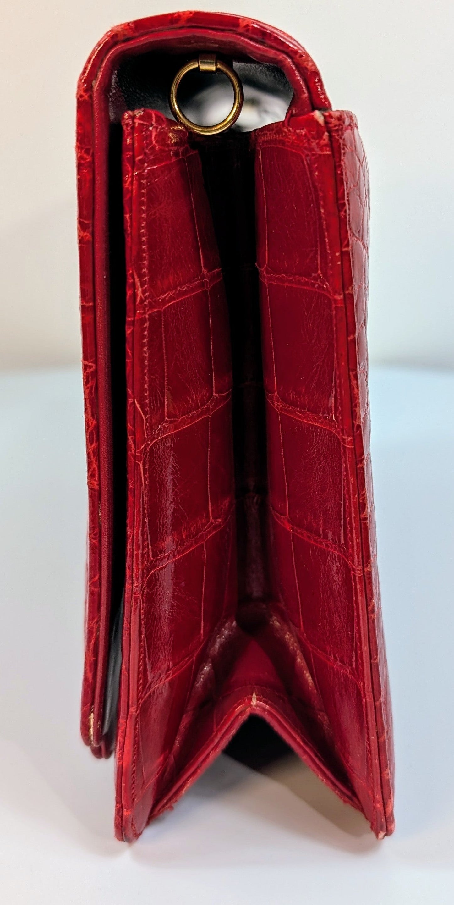 Judith Leiber   Red Alligator Shoulder Bag Clutch