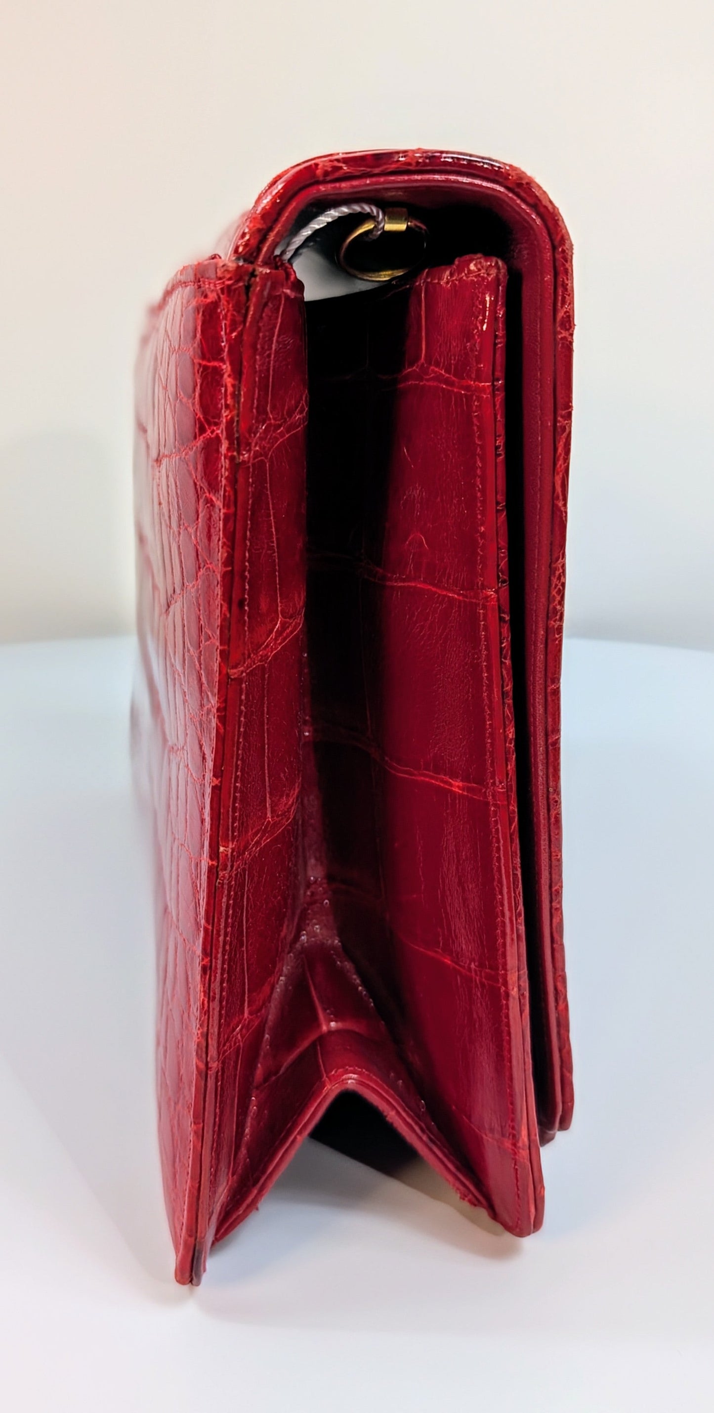 Judith Leiber   Red Alligator Shoulder Bag Clutch