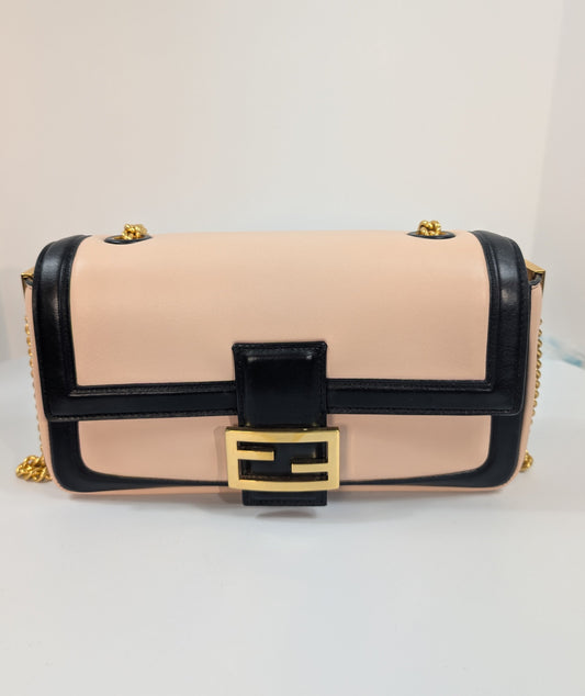 Fendi Bicolor Light Pink and Black Baguette Bag