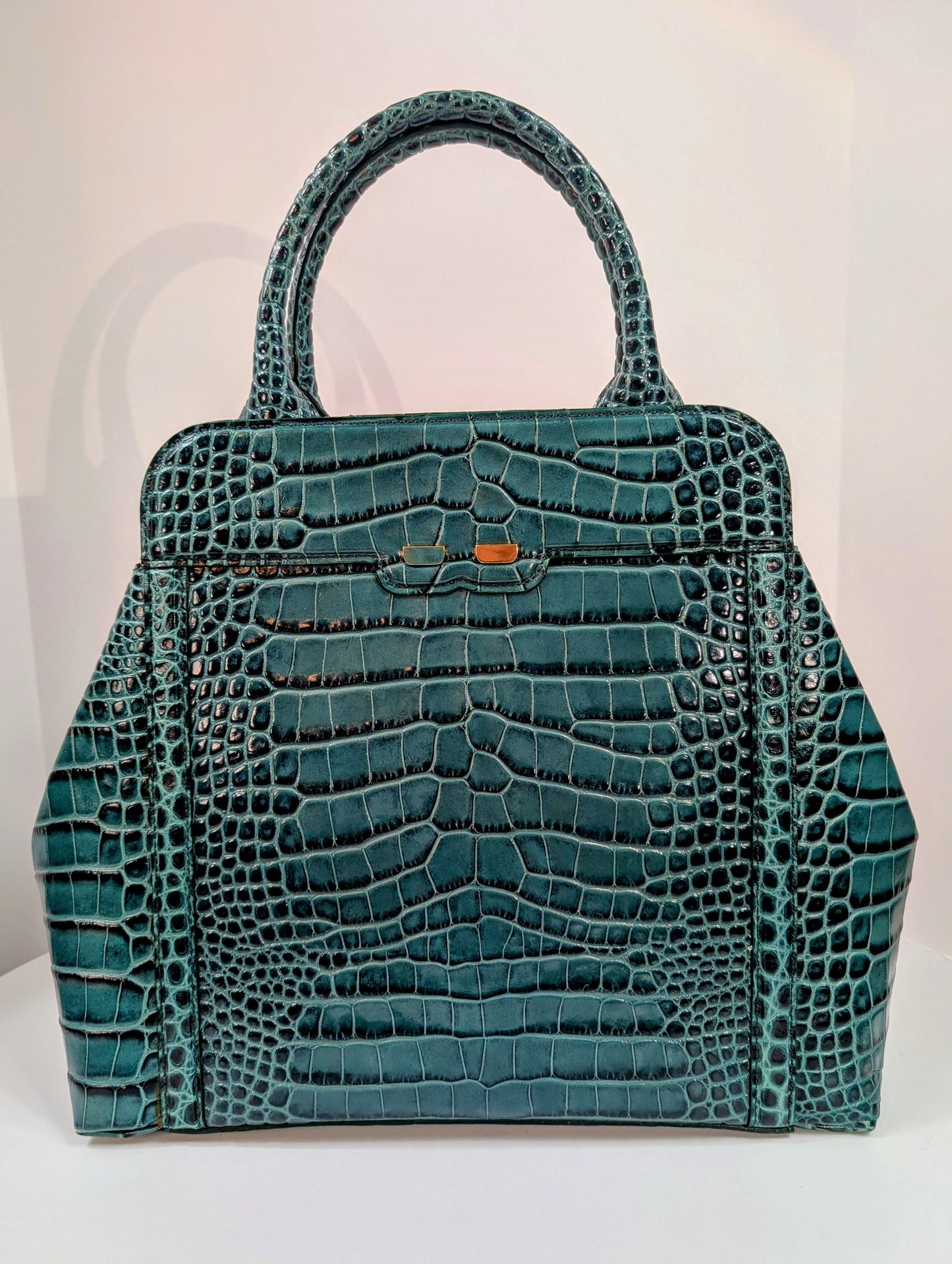 Bene Florence Large Top Handle Bag in Teal Emerald Green Alligator