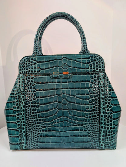 Bene Florence Large Top Handle Bag in Teal Emerald Green Alligator