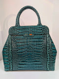 Bene Florence Large Top Handle Bag in Teal Emerald Green Alligator