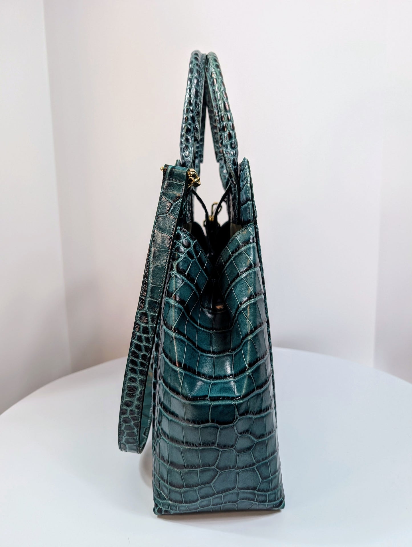 Bene Florence Large Top Handle Bag in Teal Emerald Green Alligator