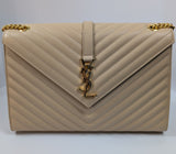 YSL Saint Laurent Beige Embossed Leather Monogram Matelassé Chain