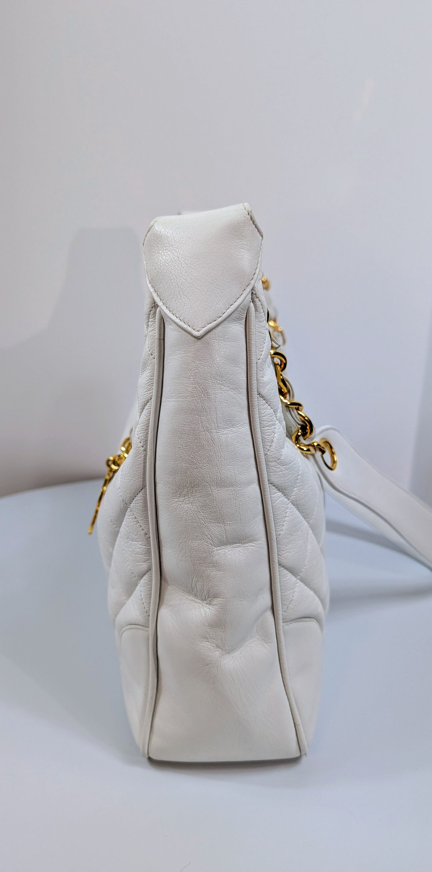 Chanel Rare   White Quilted Lambskin Large Hobo Tote 24k GHW