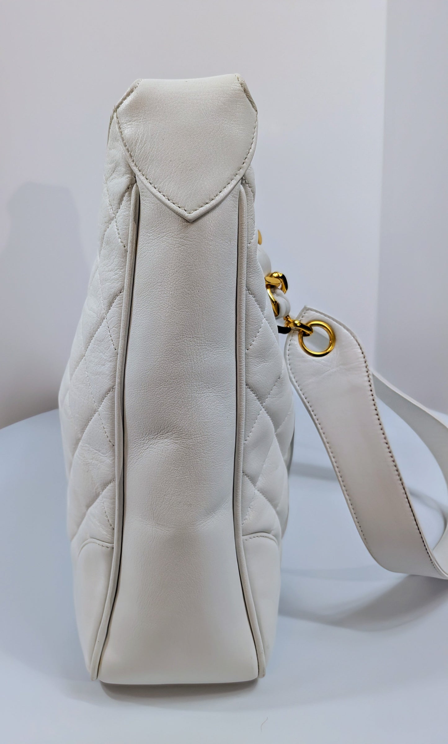 Chanel Rare   White Quilted Lambskin Large Hobo Tote 24k GHW