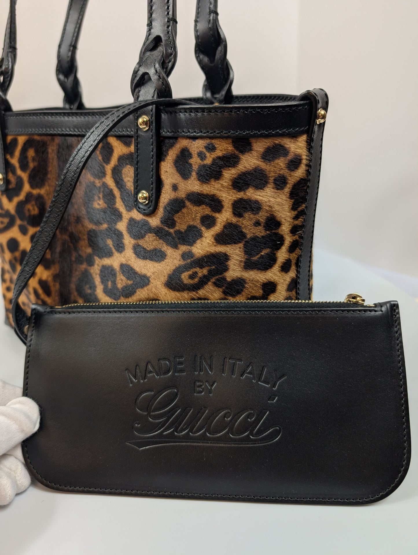 Gucci   Horsebit 1955 Small Tote Bag in Leopard Print Calf Hair