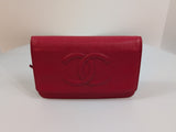 Chanel Red Stitched Logo Wallet on Chain (WOC)