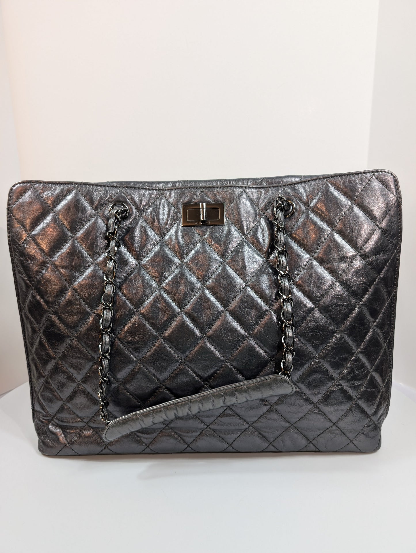 Chanel Reissue 2.55 Dark Grey Anthracite Shopping Tote in Aged Calfskin