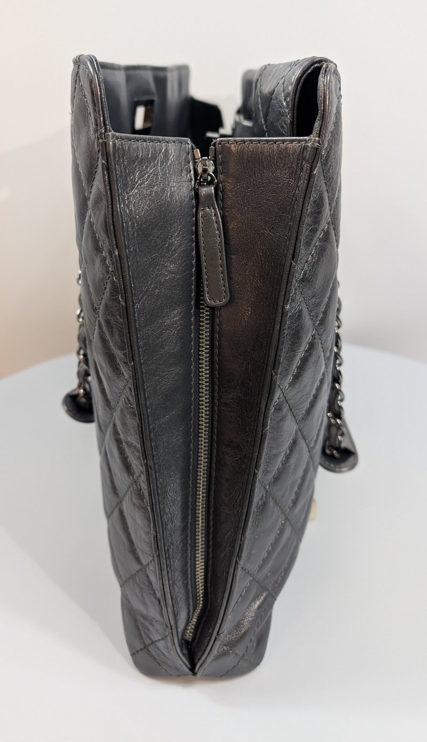 Chanel Reissue 2.55 Dark Grey Anthracite Shopping Tote in Aged Calfskin