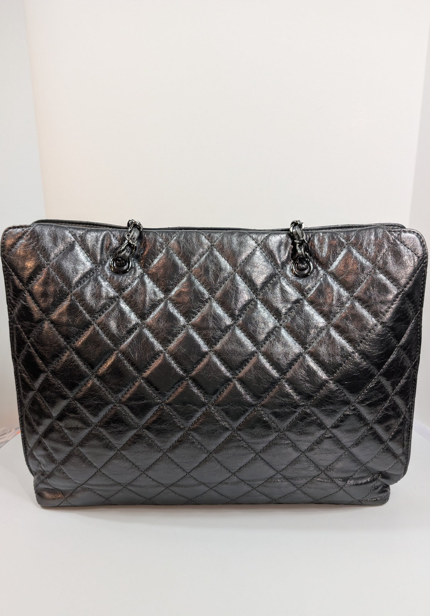Chanel Reissue 2.55 Dark Grey Anthracite Shopping Tote in Aged Calfskin