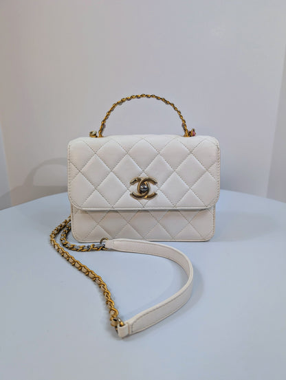 Chanel 19 White Lambskin Small Flap Bag with Pink/Blue Hardware