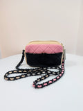 Chanel Tricolor Pink Black Beige Quilted Mini Camera Bag