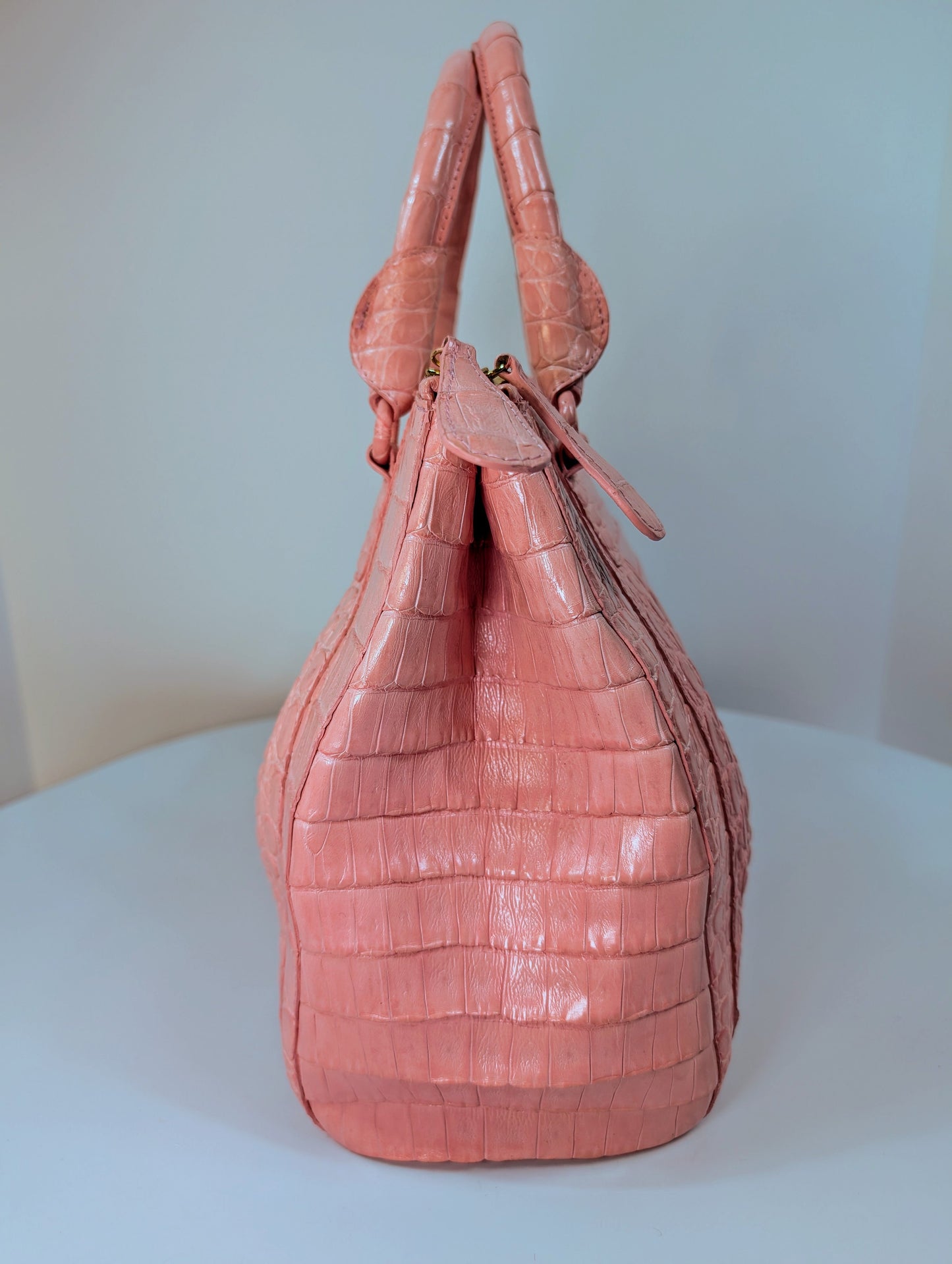 Nancy Gonzales Pink Crocodile Top Handle Bag