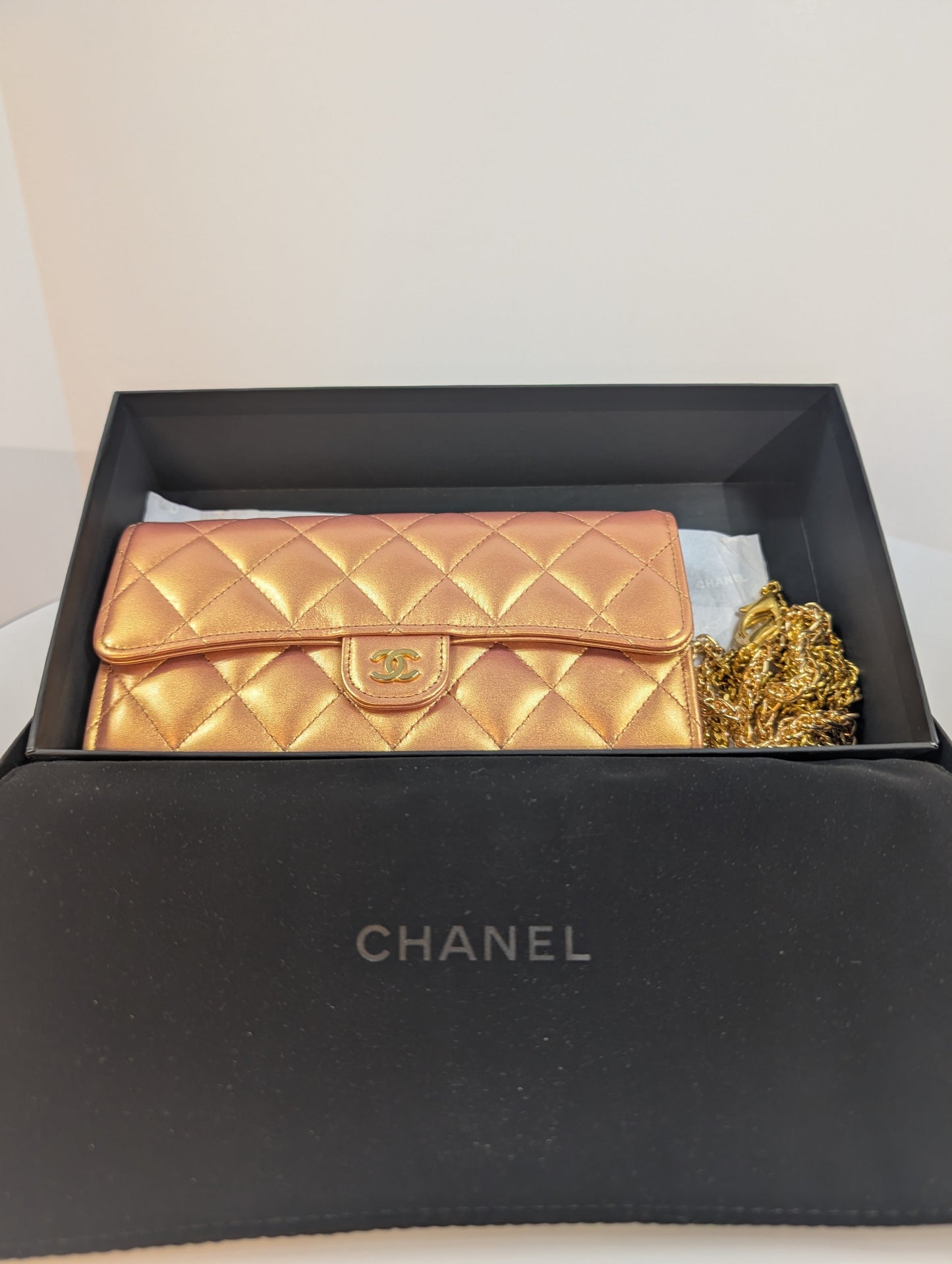 Chanel Classic Quilted Rose Gold Clutch