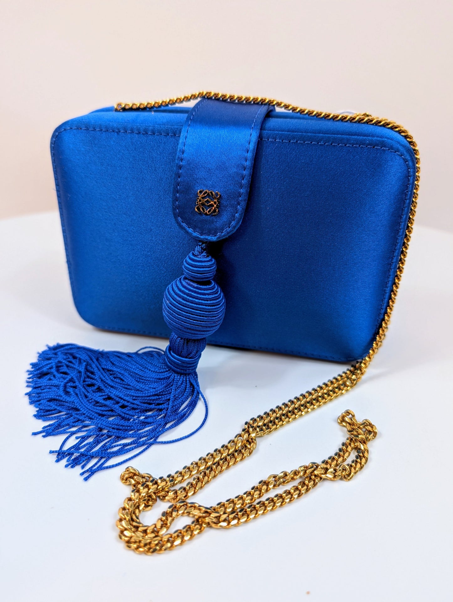 Loewe Blue Box Chain Clutch with Tassel