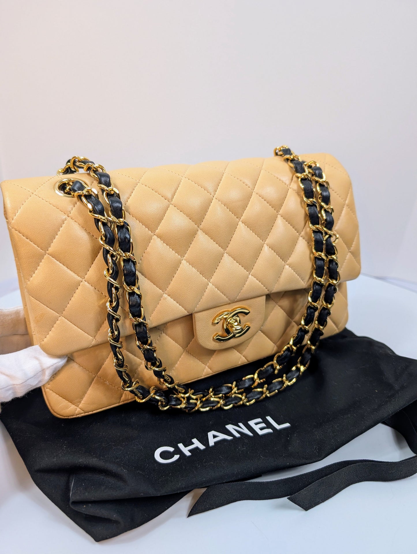Chanel Rare   Classic Double Flap Bag in Pale Yellow Lambskin with Black Hardware