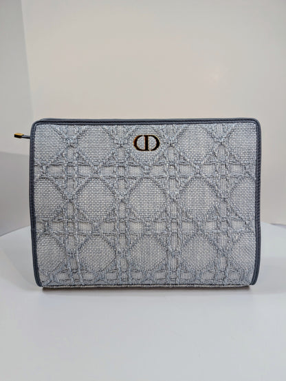 Christian Dior Raffia Cannage Caro Zipped Wristlet
