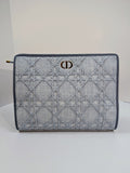 Christian Dior Raffia Cannage Caro Zipped Wristlet